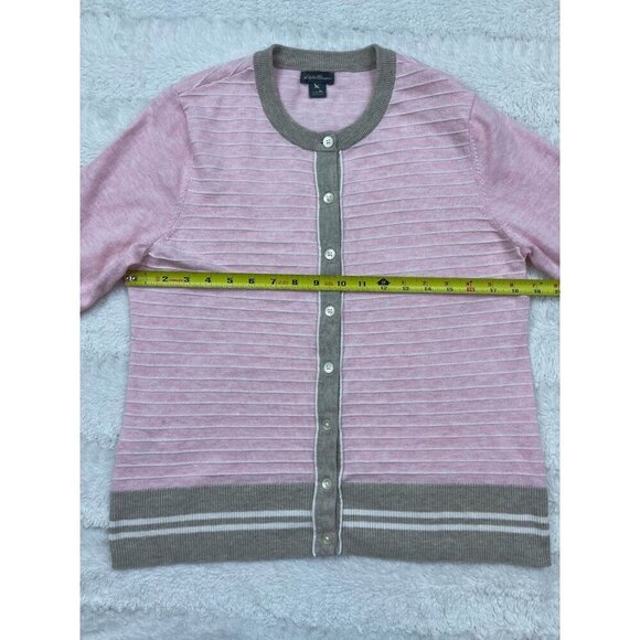 Eddie Bauer Womens Cardigan Sweater Large Petite Pink Stripe - Picture 5 of 6